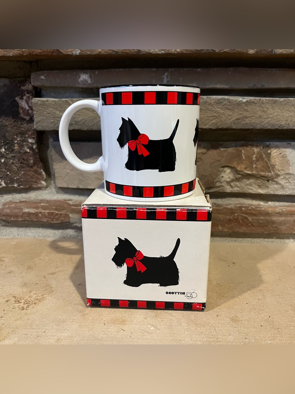 Department 56 Scottie Dog Ceramic Mug in White and Black with Red Accent -